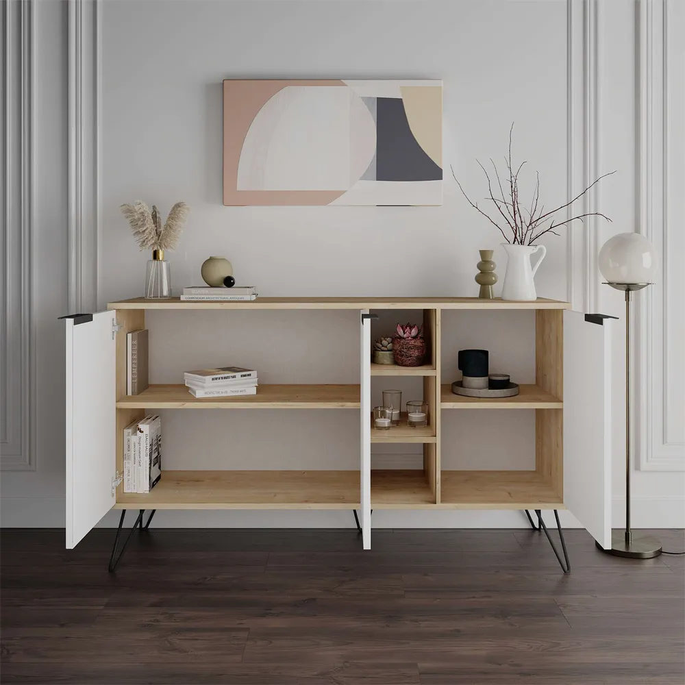 Clara Oak Console Sideboard Display Unit - White