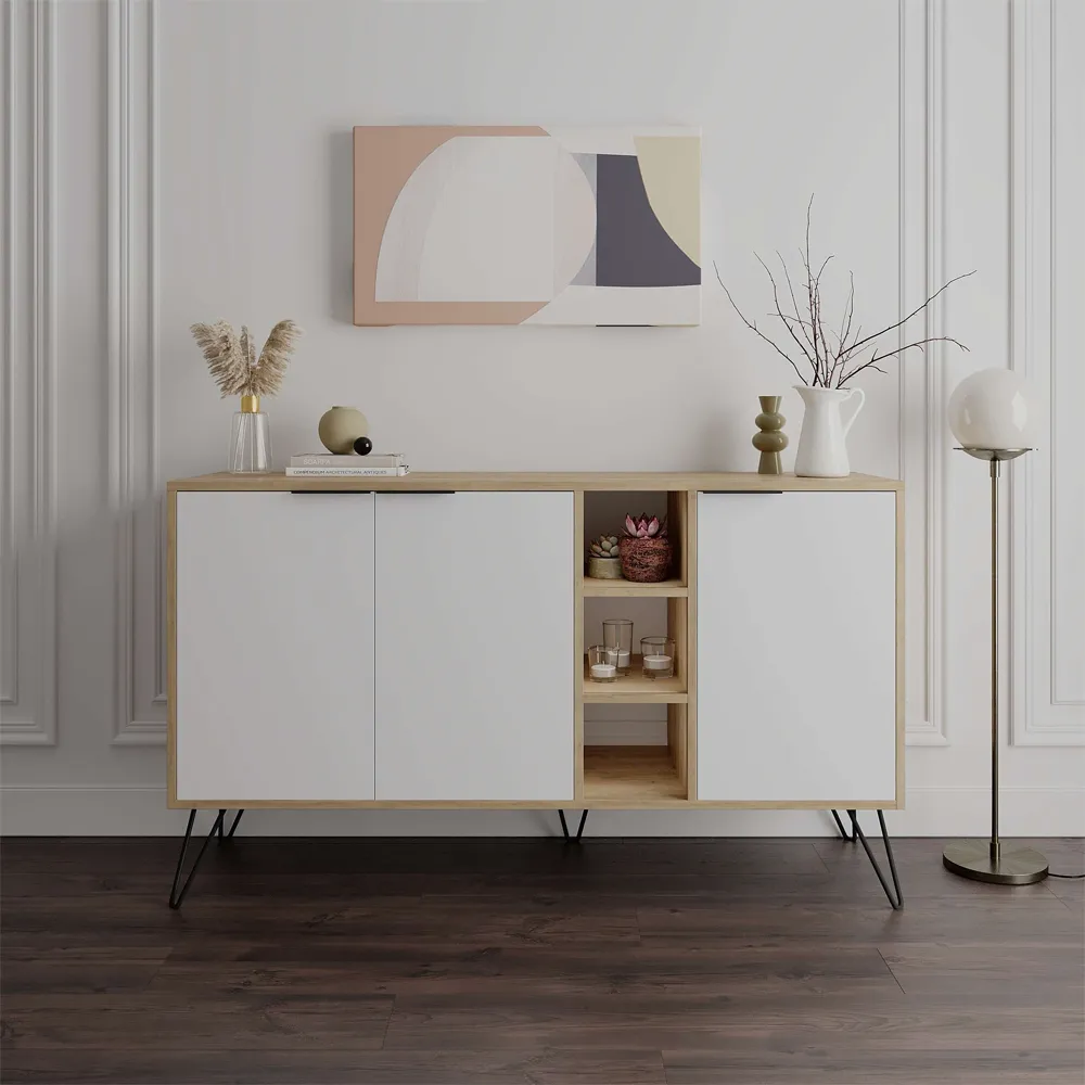 Clara Oak Console Sideboard Display Unit - White