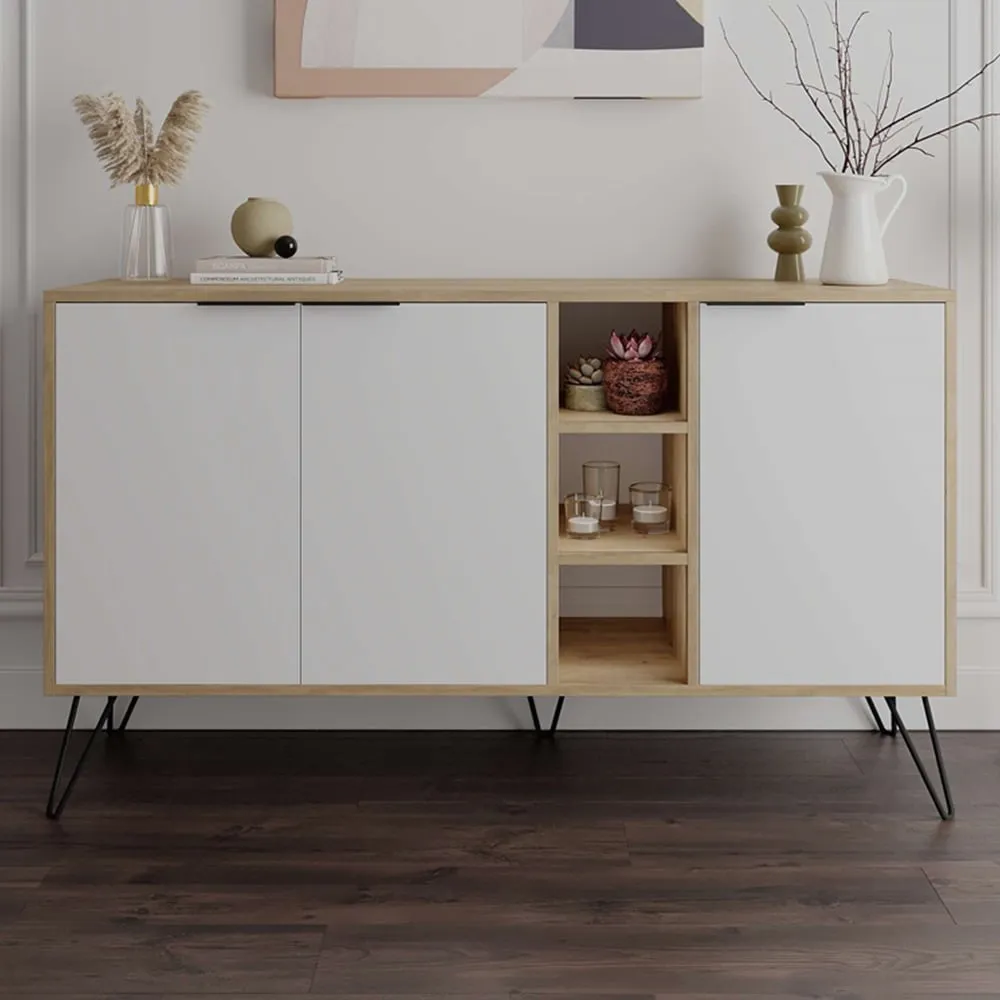 Clara Oak Console Sideboard Display Unit - White