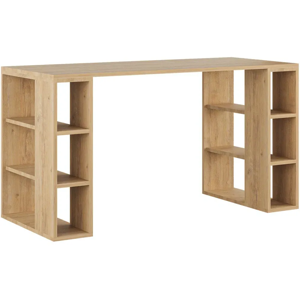 Colmar 6 Shelf Desk with Bookcase - Oak