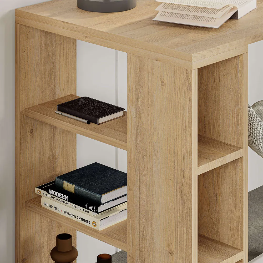 Colmar 6 Shelf Desk with Bookcase - Oak