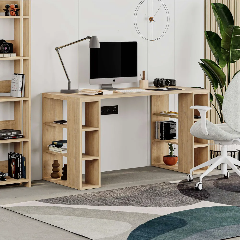 Colmar 6 Shelf Desk with Bookcase - Oak