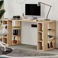 Colmar 6 Shelf Desk with Bookcase - Oak