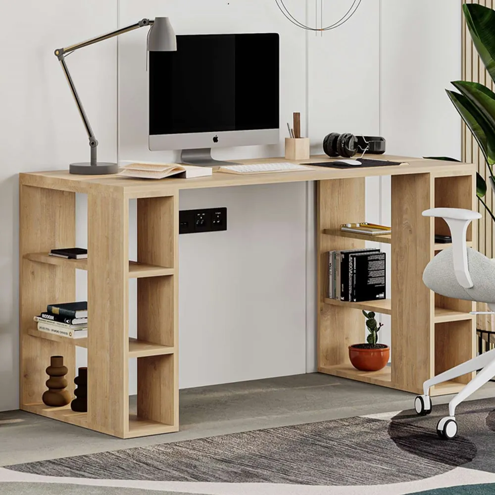 Colmar 6 Shelf Desk with Bookcase - Oak image