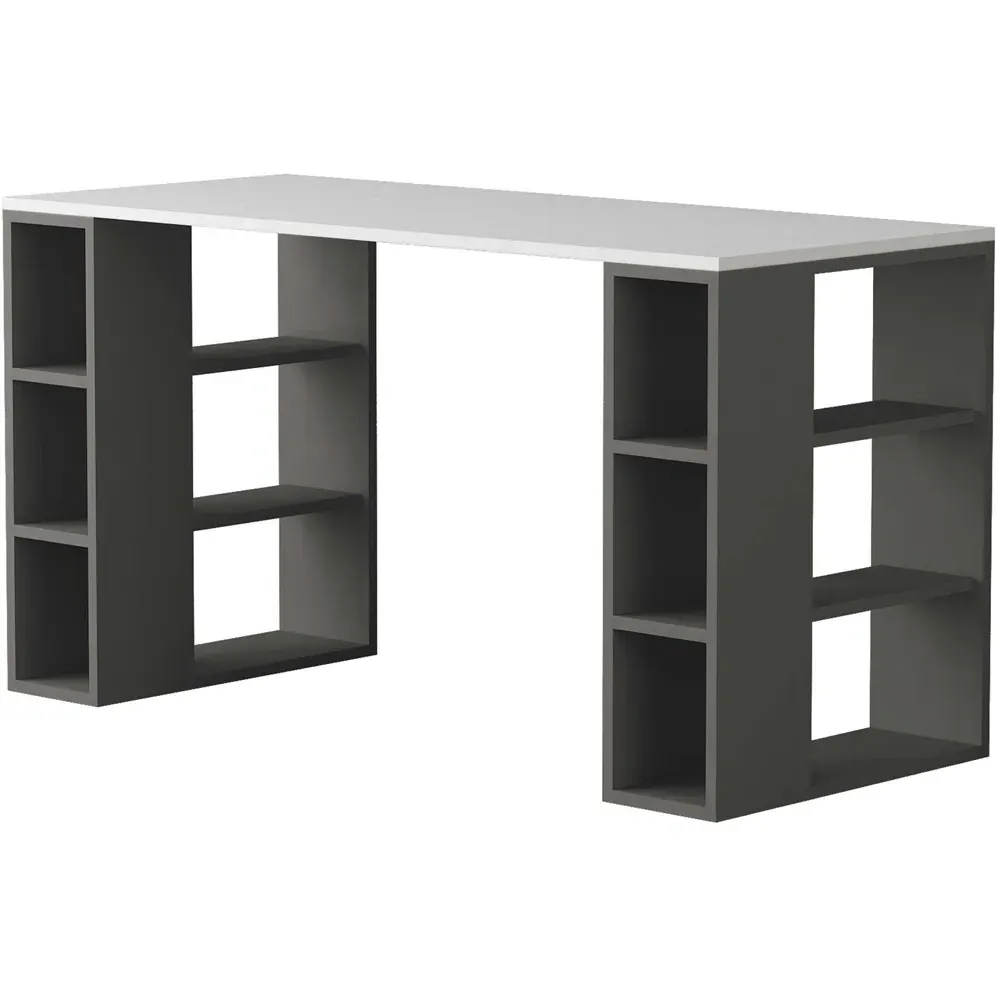 Colmar 6 Shelf Desk with Bookcase - White, Anthracite