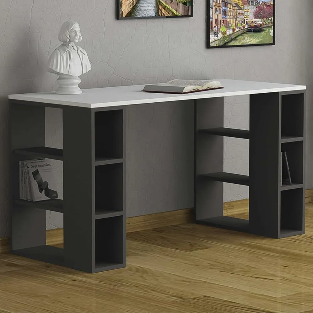 Colmar 6 Shelf Desk with Bookcase - White, Anthracite