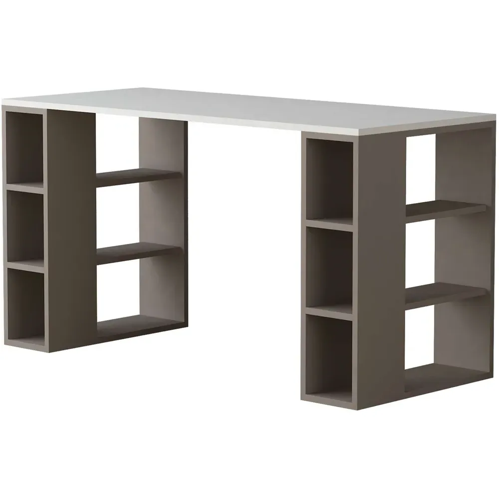 Colmar 6 Shelf Desk with Bookcase - White, Mocha Grey