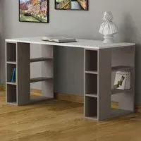 Colmar 6 Shelf Desk with Bookcase - White, Mocha Grey