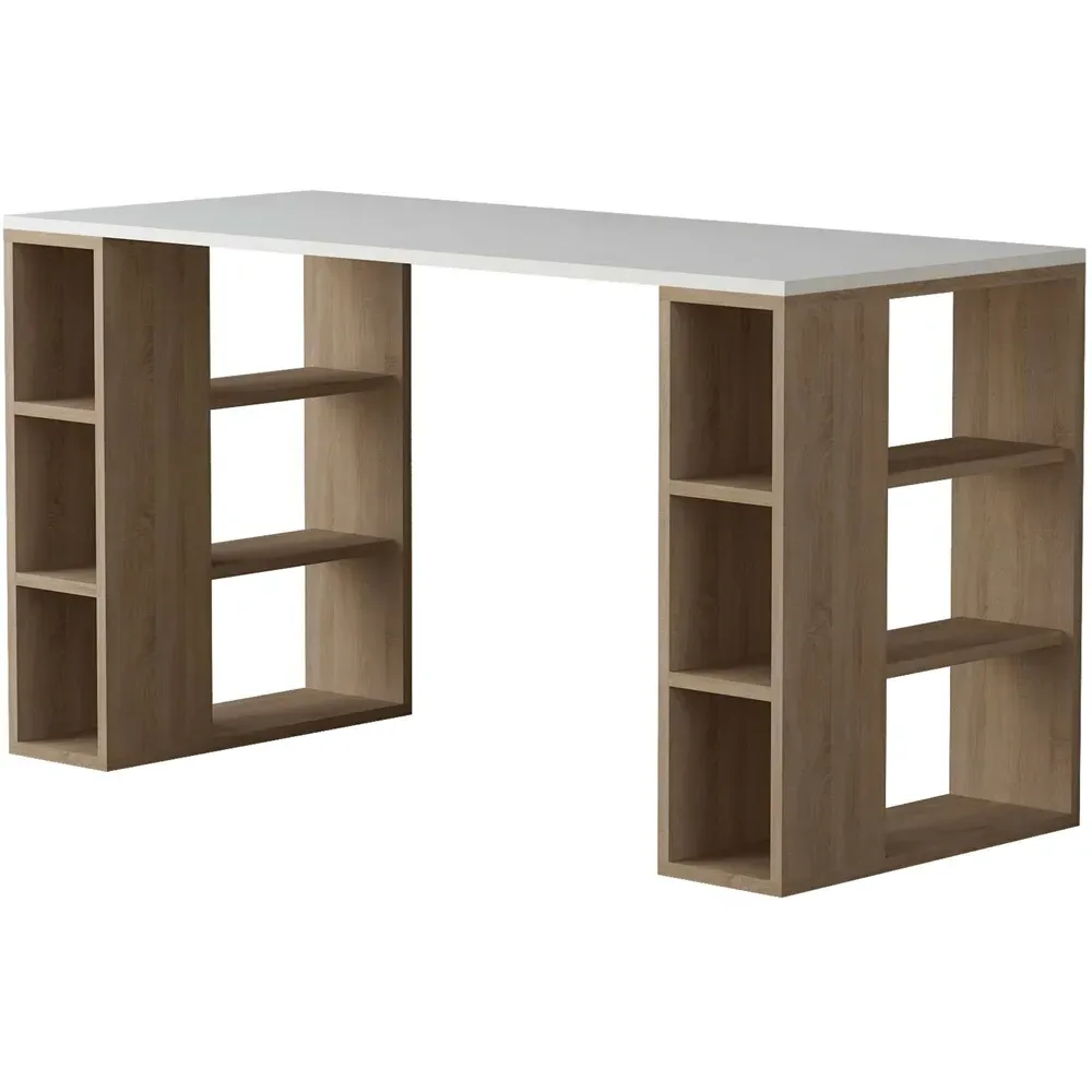 Colmar 6 Shelf Desk with Bookcase - White, Oak