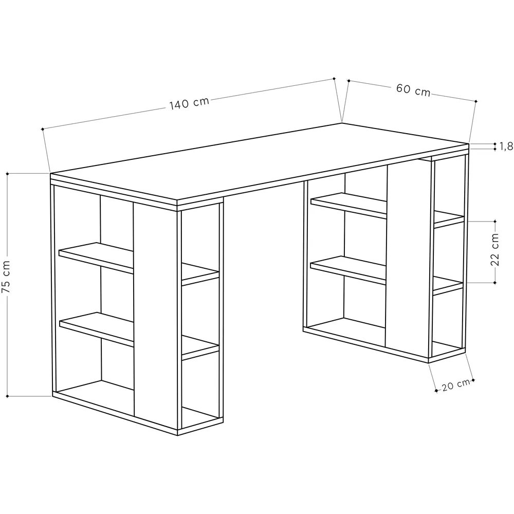 Colmar 6 Shelf Desk with Bookcase - White, Oak
