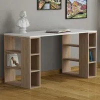 Colmar 6 Shelf Desk with Bookcase - White, Oak