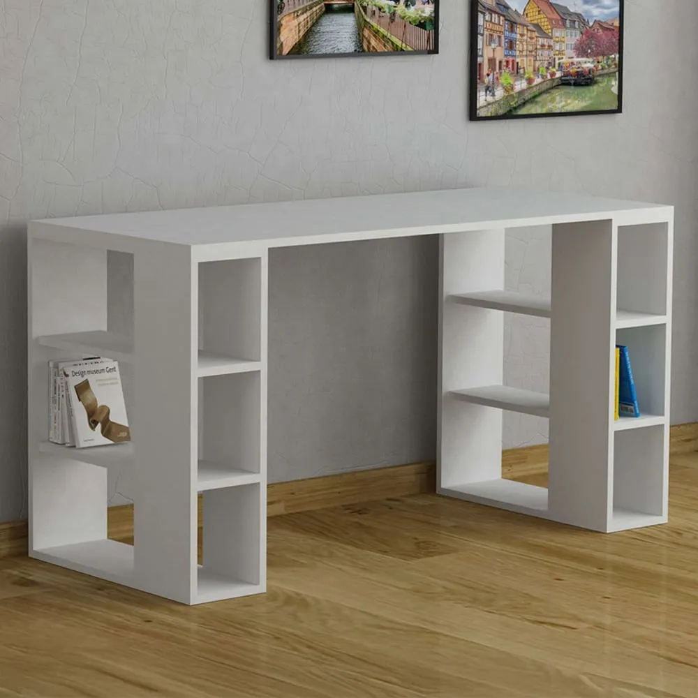Colmar 6 Shelf Desk with Bookcase - White