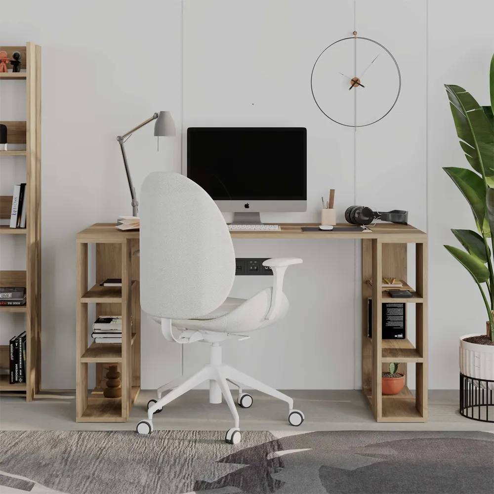 Colmar Desk with Bookshelf Legs - Dark Oak Effect
