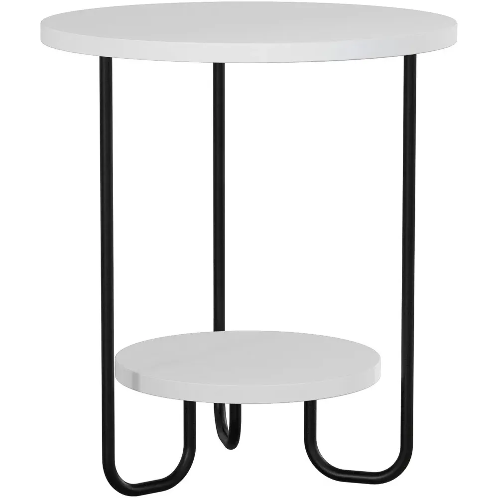 Corro Round End Table with Shelf - White