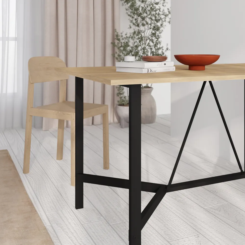 Dalma 6-Seater Dining Table with Metal Legs - Sapphire Oak