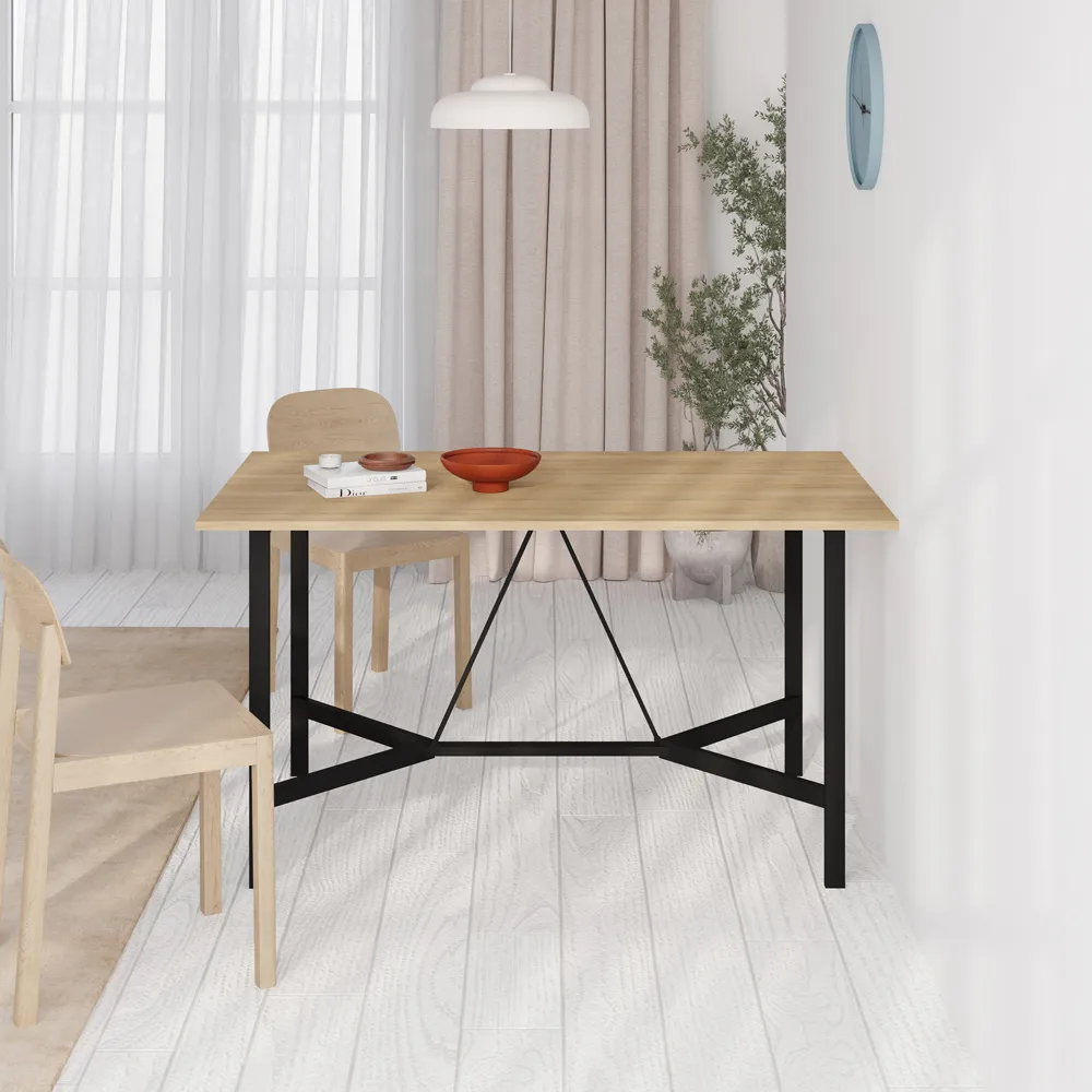 Dalma 6-Seater Dining Table with Metal Legs - Sapphire Oak