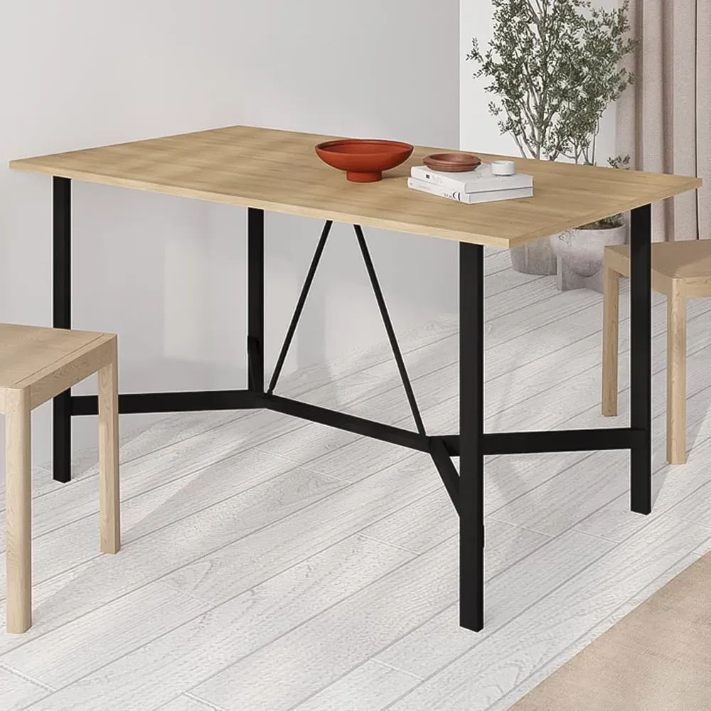 Dalma 6-Seater Dining Table with Metal Legs - Sapphire Oak image