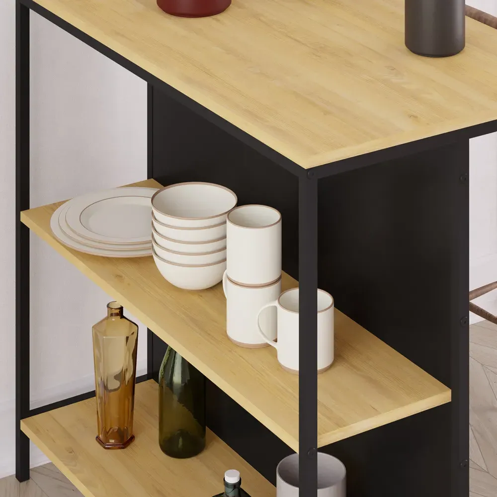 Detroit 2 Shelf Bar Table - Oak, Black Metal