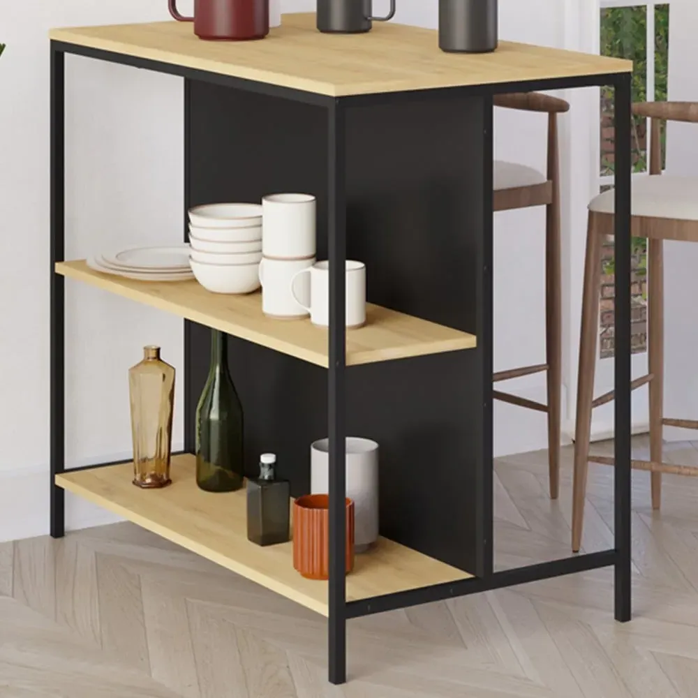 Detroit 2 Shelf Bar Table - Oak, Black Metal image
