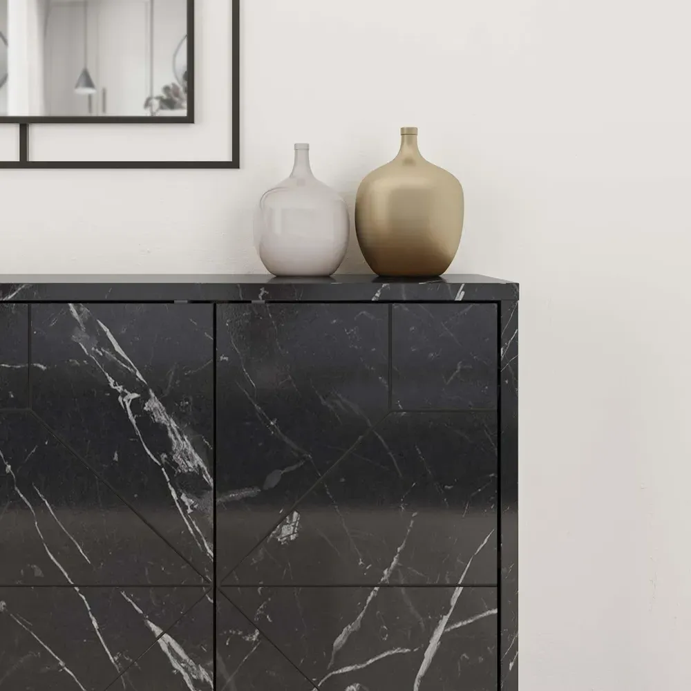 Dune 4 Door Sideboard - Black Marble Effect