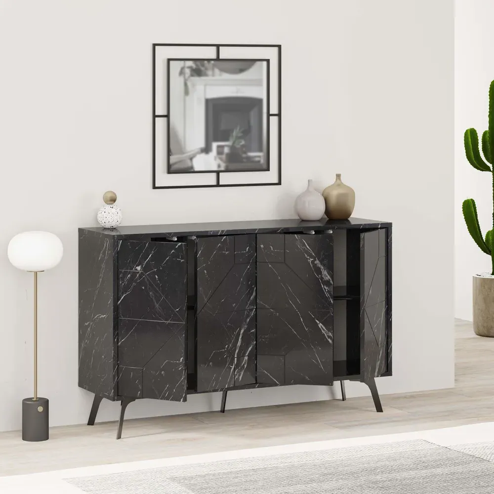 Dune 4 Door Sideboard - Black Marble Effect