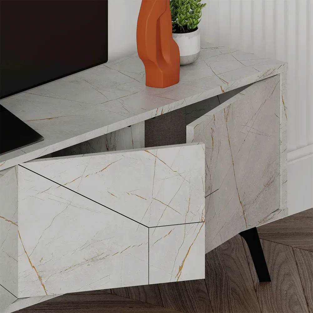 Dune 4 Door TV Stand - Gold, Marble Effect