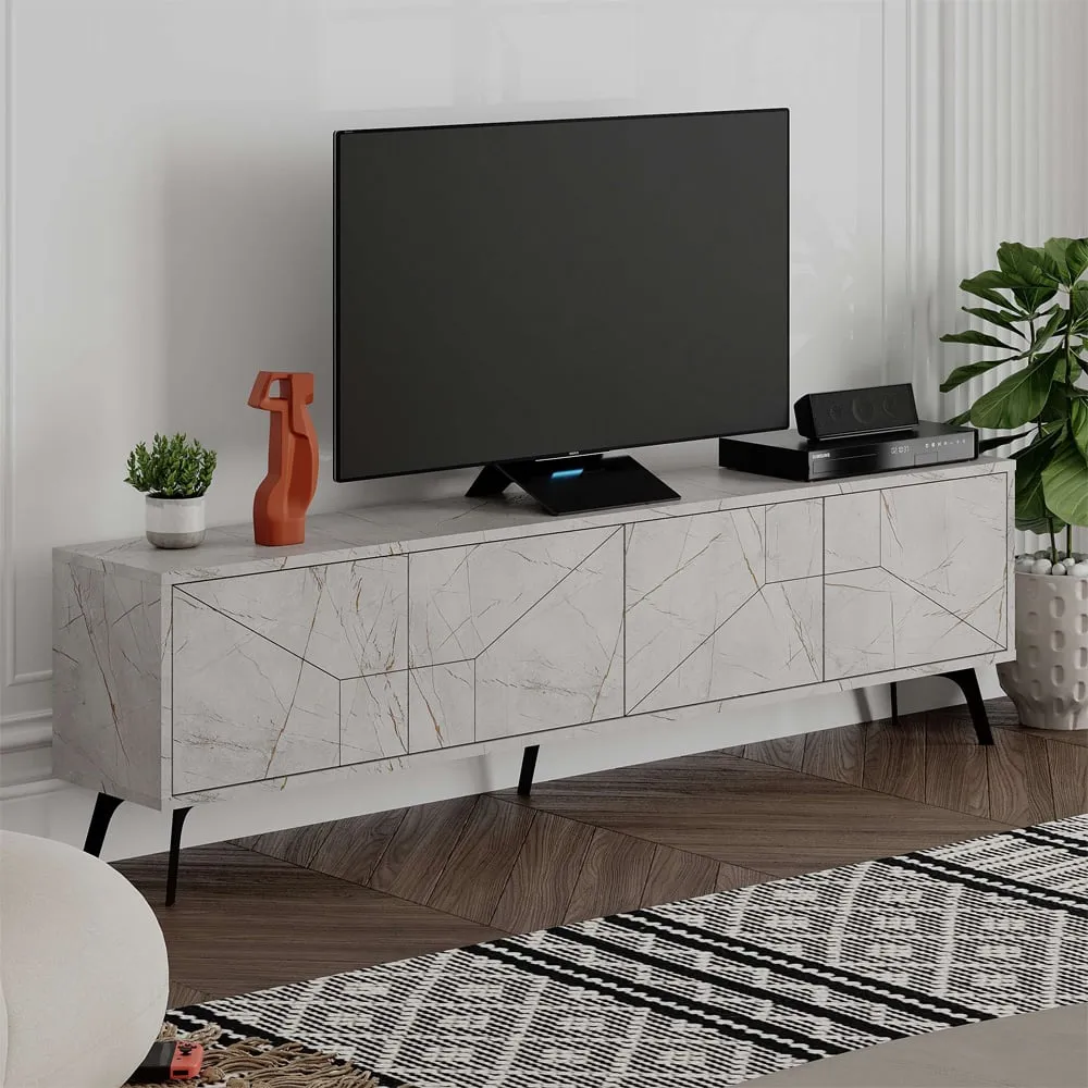 Dune 4 Door TV Stand - Gold, Marble Effect image