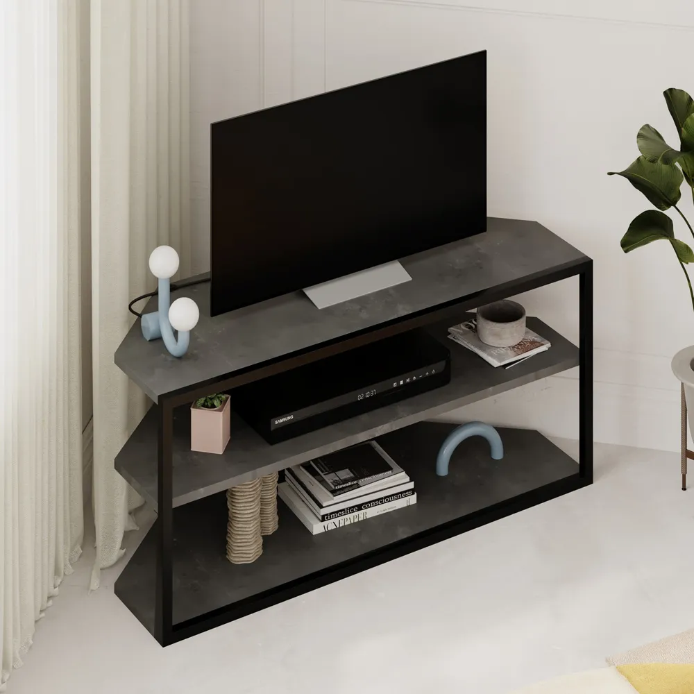Echo 2 Shelf TV Unit - Grey, Metal