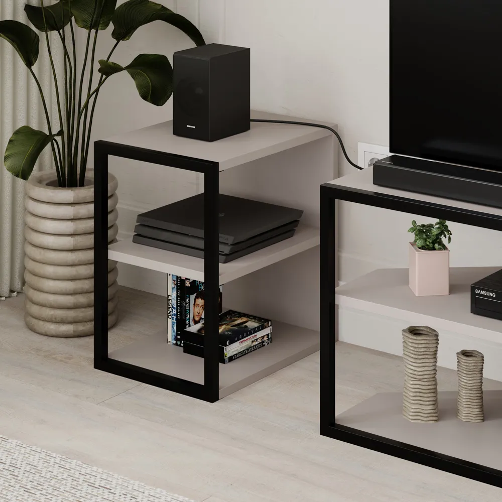 Echo 2 Shelf TV Unit with 2 Side Tables - Grey, Metal