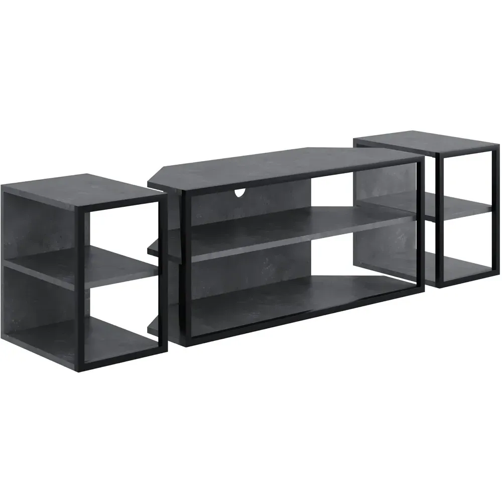 Echo 2 Shelf TV Unit with 2 Side Tables - Grey, Metal