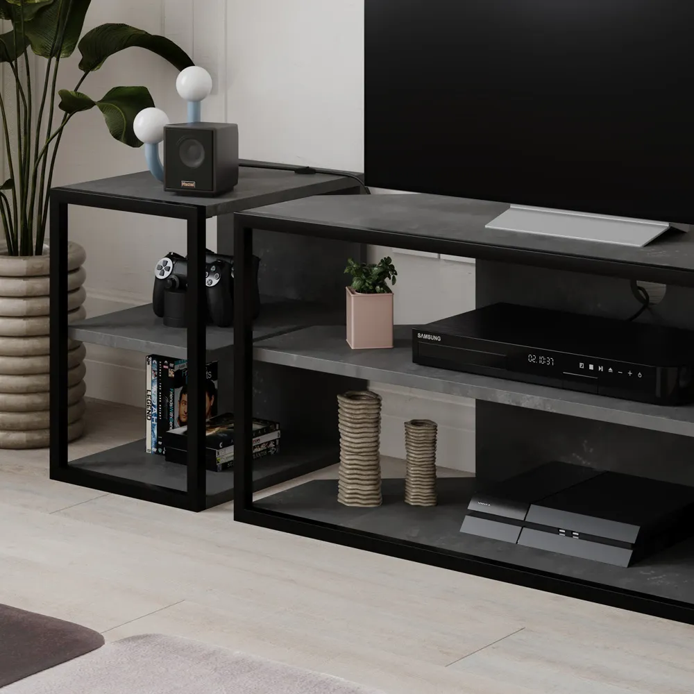 Echo 2 Shelf TV Unit with 2 Side Tables - Grey, Metal