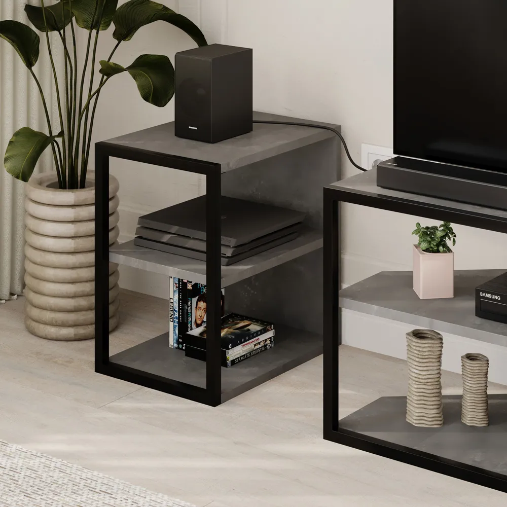 Echo 2 Shelf TV Unit with 2 Side Tables - Grey, Metal