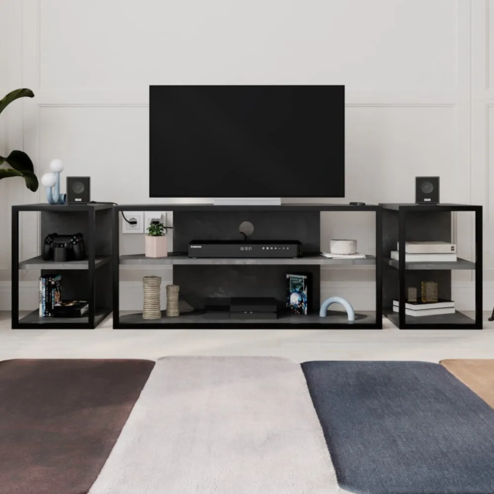 Echo 2 Shelf TV Unit with 2 Side Tables - Grey, Metal