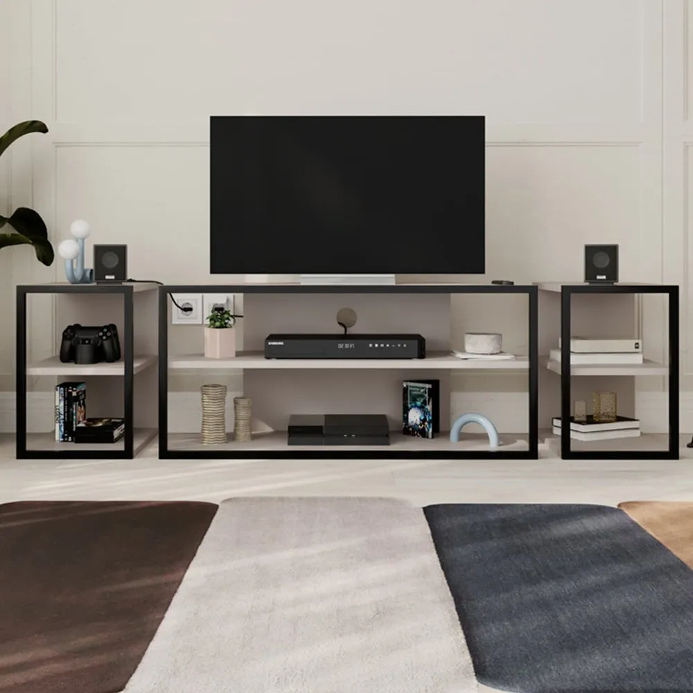 Echo 2 Shelf TV Unit with 2 Side Tables - Grey, Metal