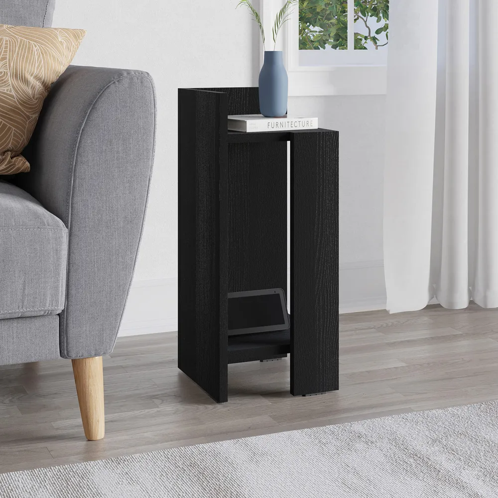Elos 2 Shelf Left Side Bedside Table - Black