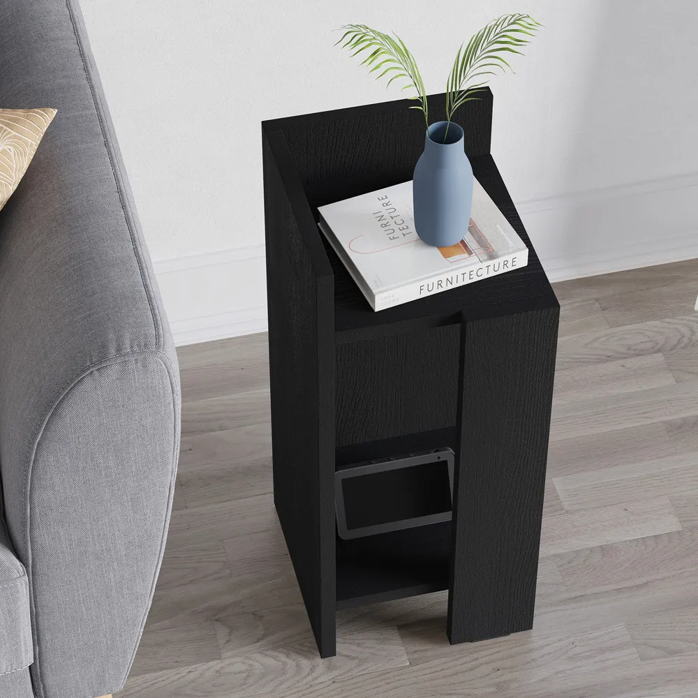 Elos 2 Shelf Left Side Bedside Table - Black