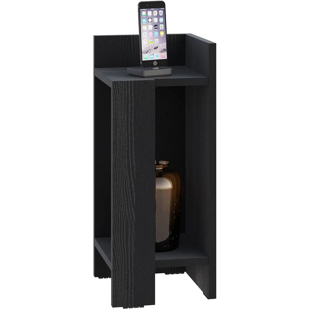 Elos 2 Shelf Right Side Bedside Table - Black