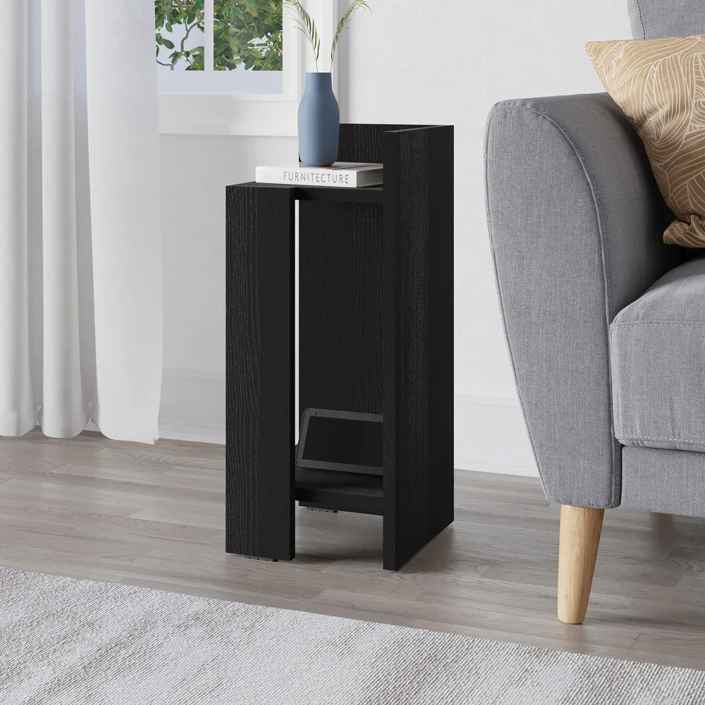 Elos 2 Shelf Right Side Bedside Table - Black