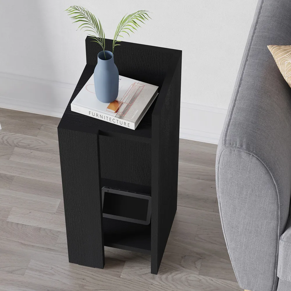 Elos 2 Shelf Right Side Bedside Table - Black