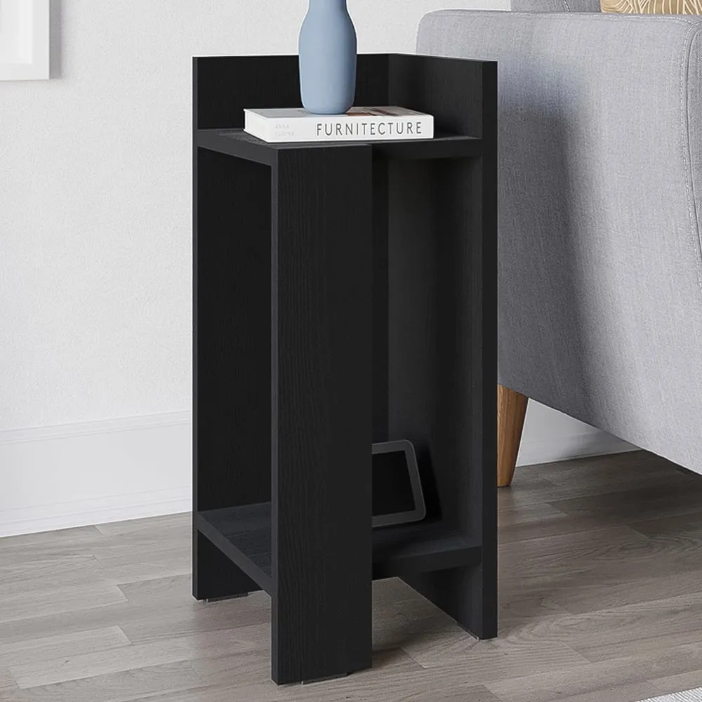 Elos 2 Shelf Right Side Bedside Table - Black