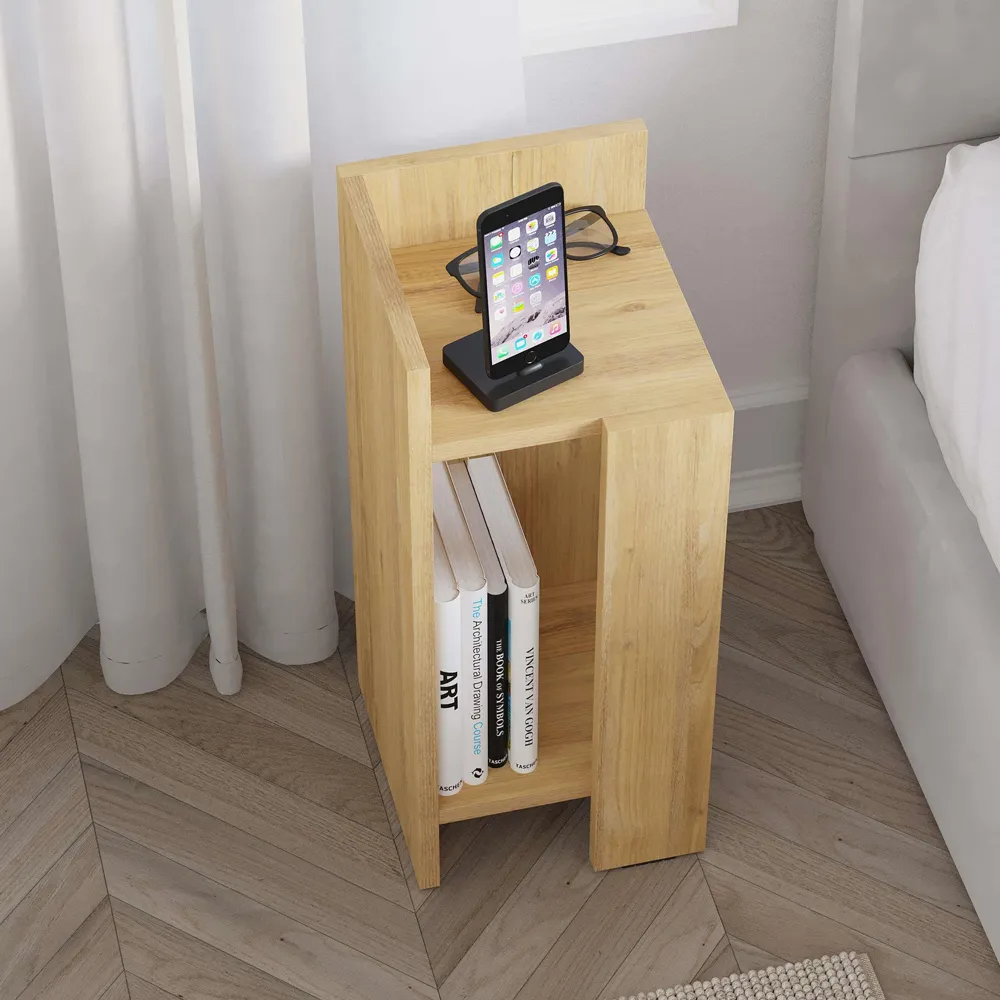 Elos Left Module Bedside Table with Storage - Cream, Oak