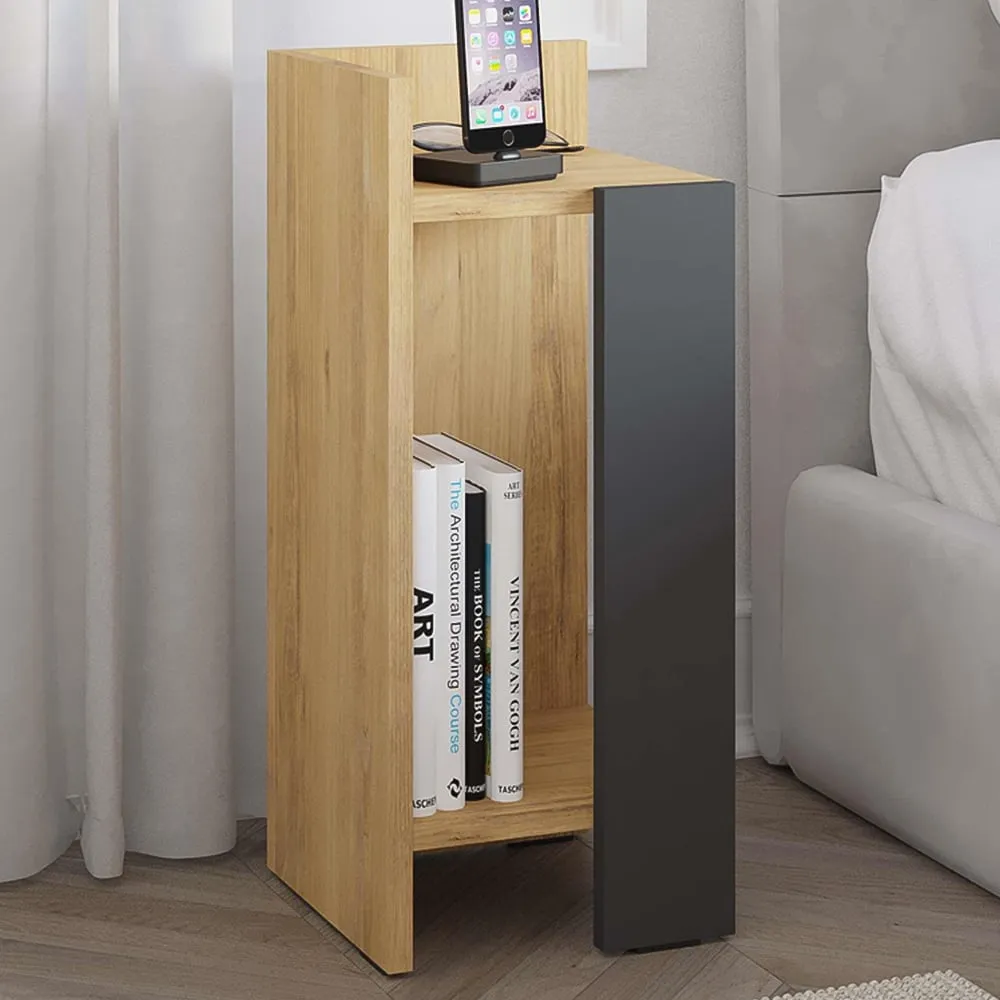 Elos Left Module Bedside Table with Storage - Multi, Oak