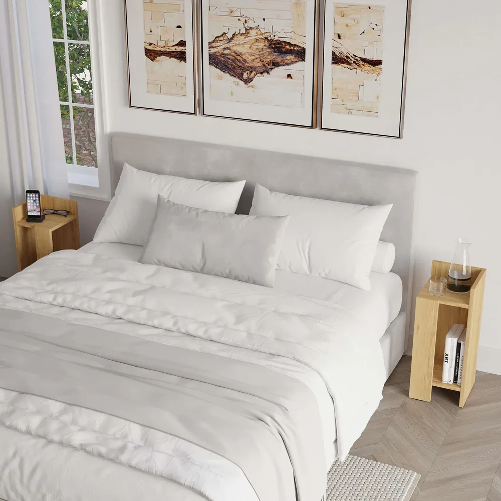 Elos Right Module Bedside Table with Storage - Cream, Oak