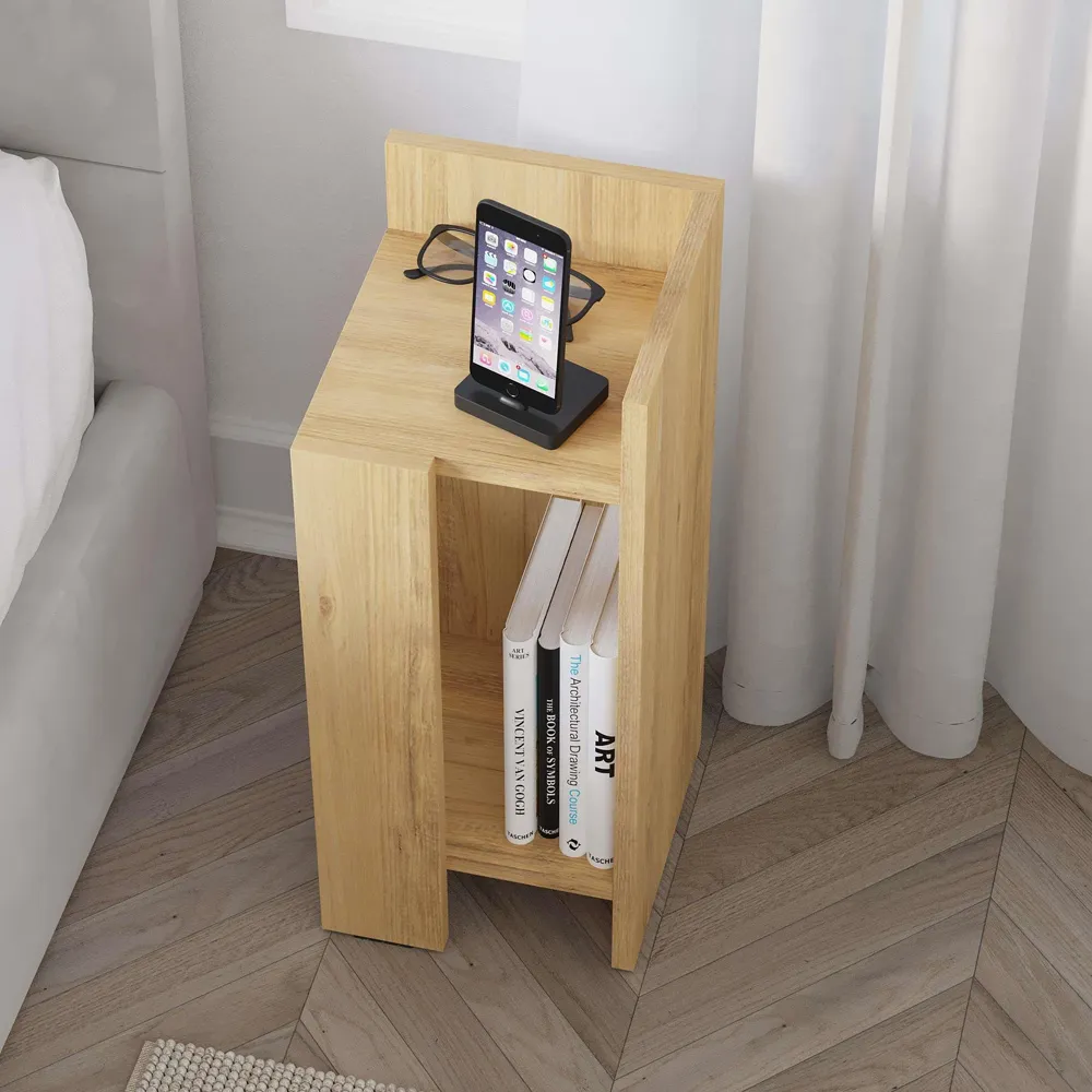 Elos Right Module Bedside Table with Storage - Cream, Oak