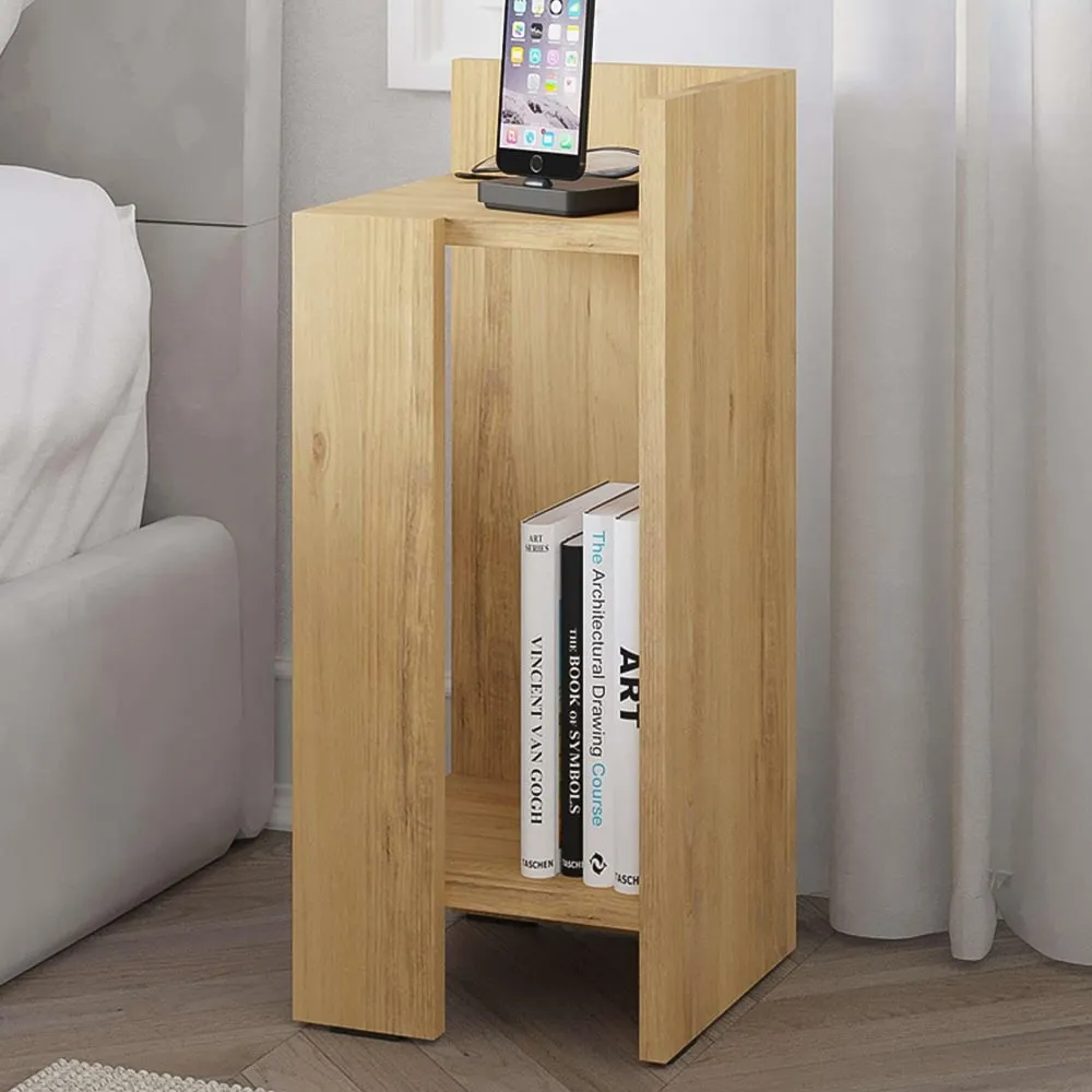 Elos Right Module Bedside Table with Storage - Cream, Oak