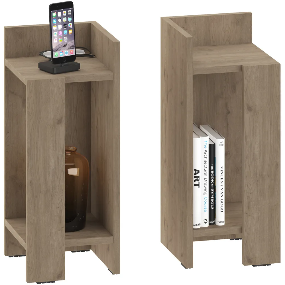 Elos Single Shelf Bedside Table Set of 2 - Oak Effect