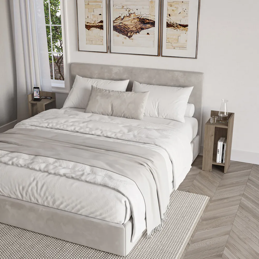 Elos Single Shelf Bedside Table Set of 2 - Oak Effect