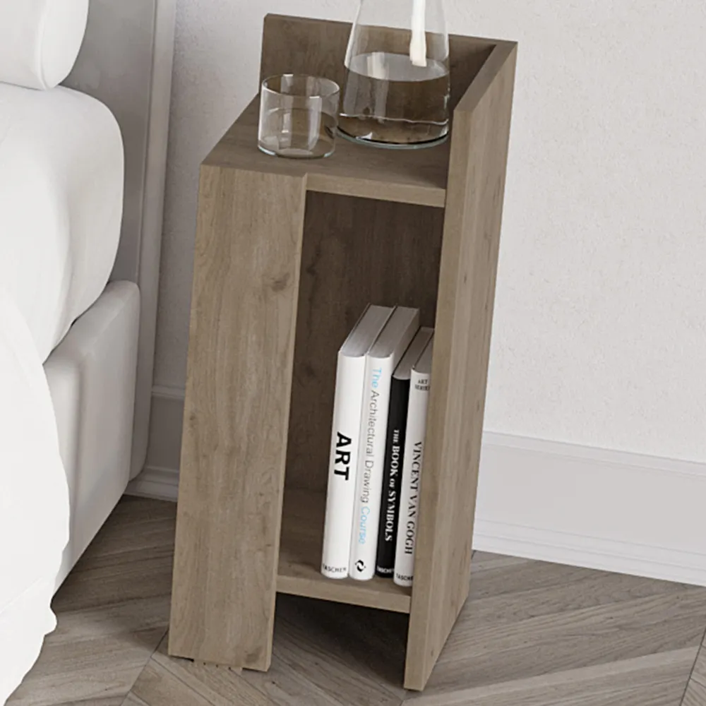 Elos Single Shelf Bedside Table Set of 2 - Oak Effect image