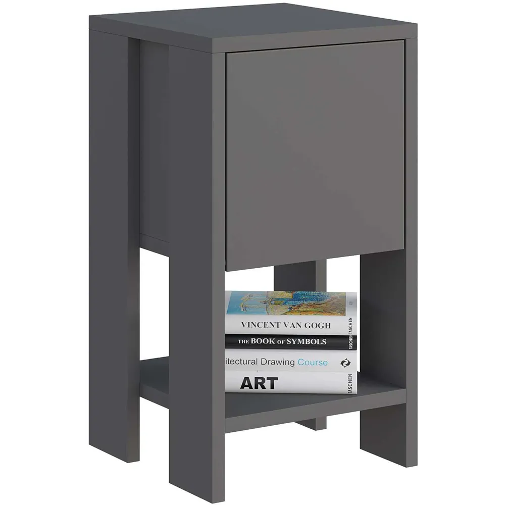 Ema Single Door Bedside Table with Storage - Anthracite Grey