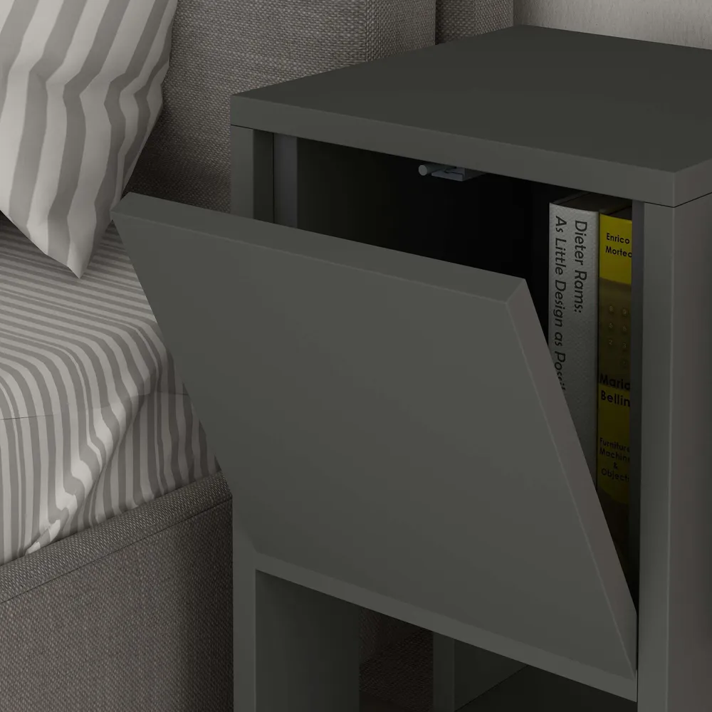 Ema Single Door Bedside Table with Storage - Anthracite Grey